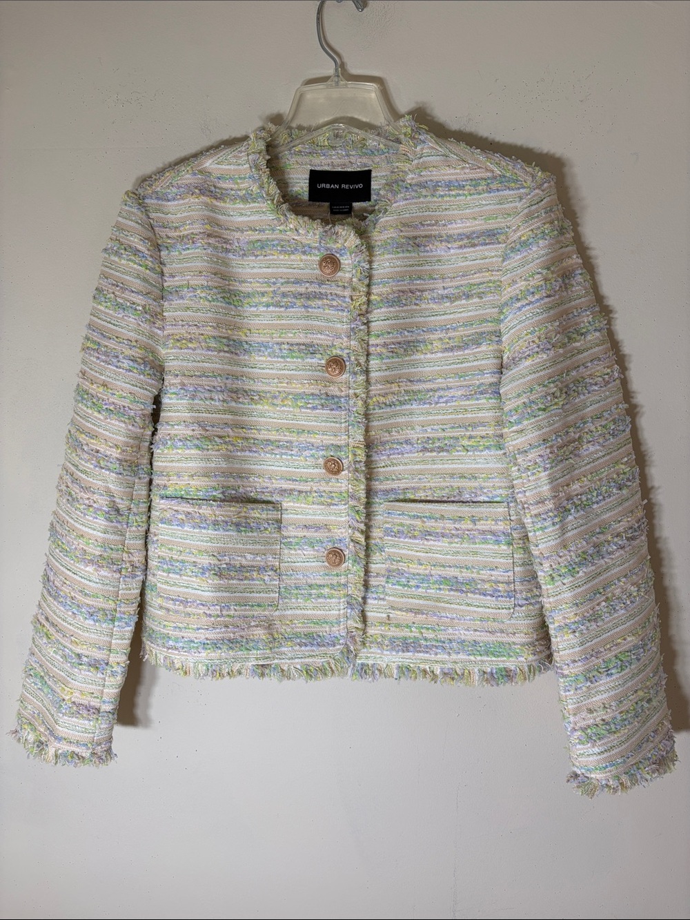 Urban Revivo Pastel Bouclé Cropped Blazer
